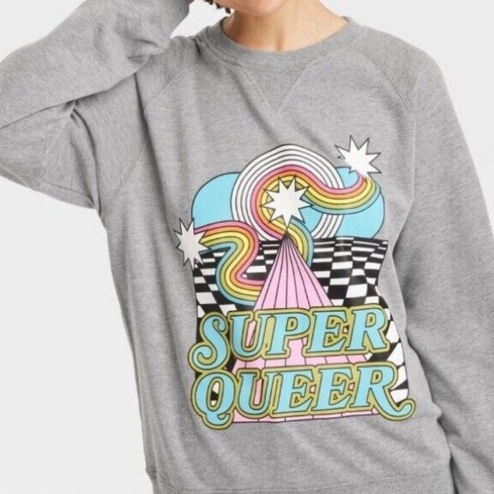 Target Pride Collection LGBTQ Gray Sweatshirt Long Sleeve, Super Queer, Unisex